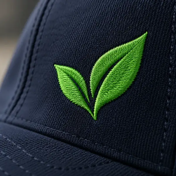 Navora green leaf logo embroidered on a navy cap