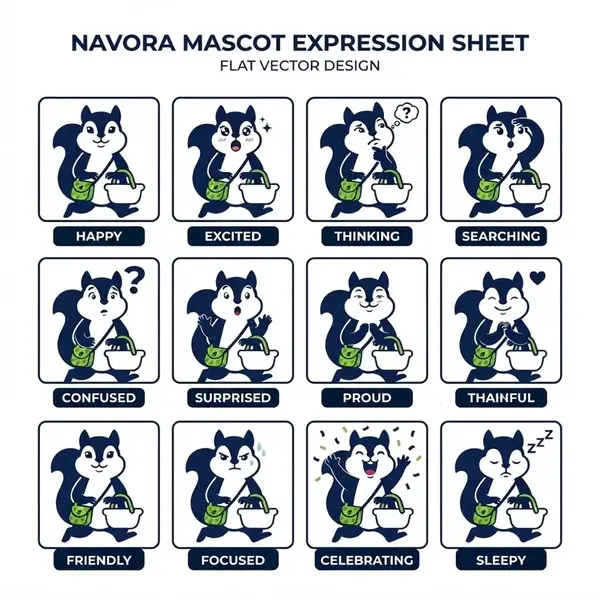 Navora squirrel mascot: mascot expressions