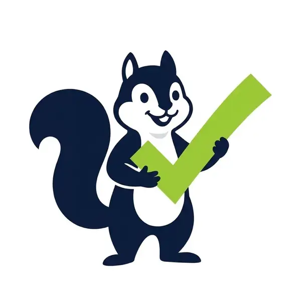 Navora squirrel mascot: mascot with checkmark alternate