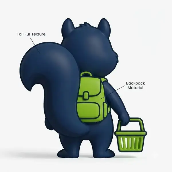 Navora squirrel mascot: navo backpack detail