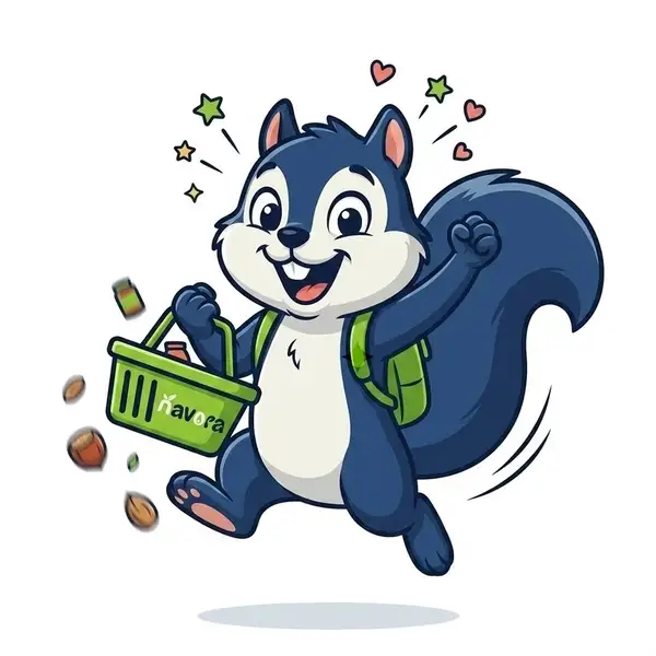 Navora squirrel mascot: navo celebrating