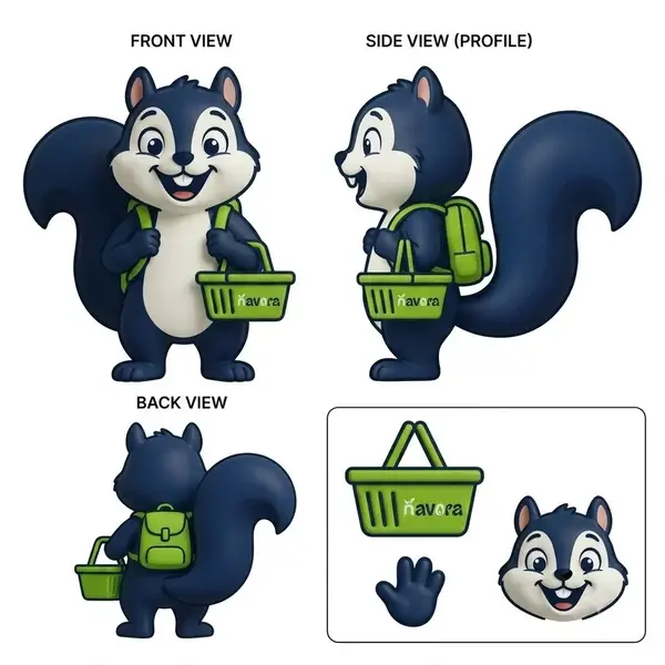 Navora squirrel mascot: navo character views
