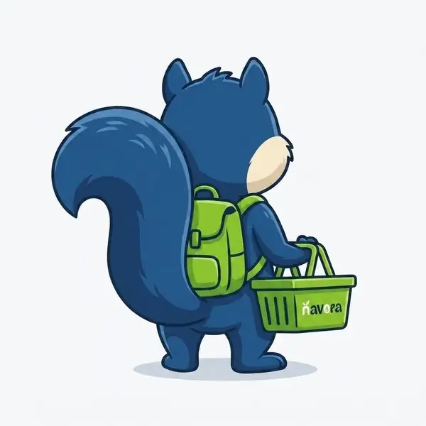 Navora squirrel mascot: navo from behind