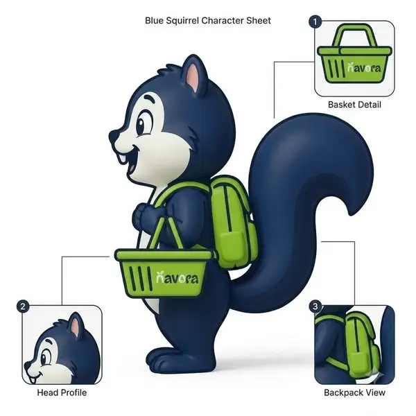 Navora squirrel mascot: navo side profile