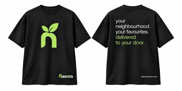 Navora shirt with web address, front and back shirt mockups