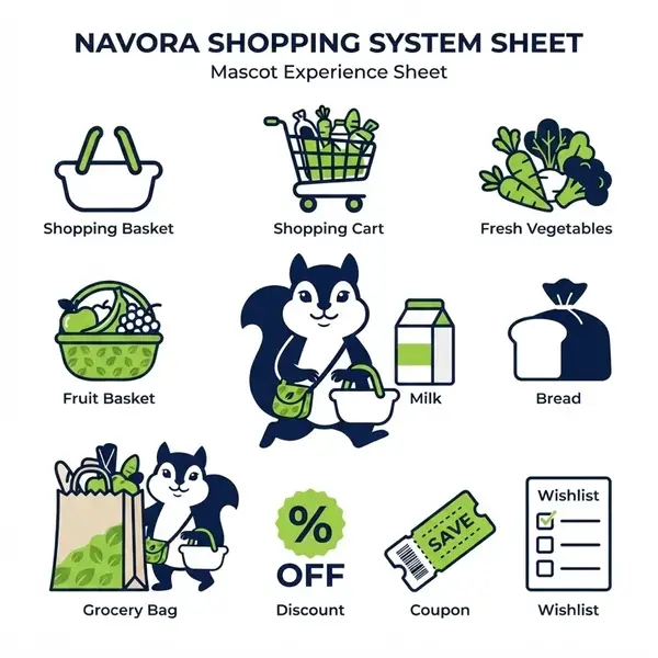 Navora design reference: shopping icon system