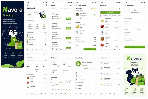 Navora store app design showing store app overview